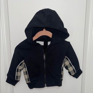 Burberry Kids Black Hoodie with Checkered Sleeves